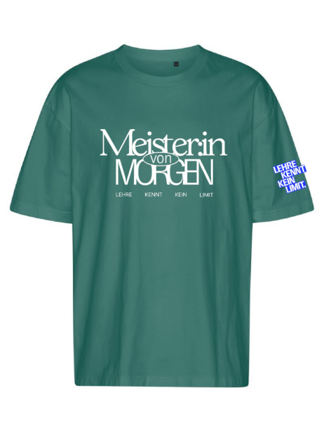T-Shirt "Meister:in von morgen" petrol + Firmenlogo am rechten Ärmel