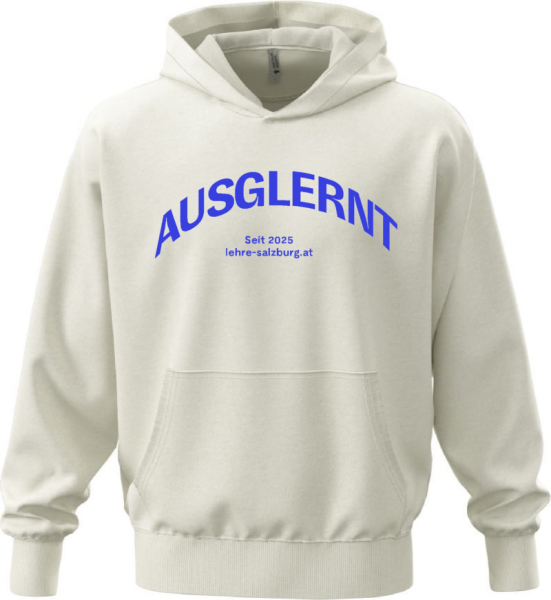 Hoodie "AUSGLERNT" weiß + Firmenlogo am rechten Ärmel